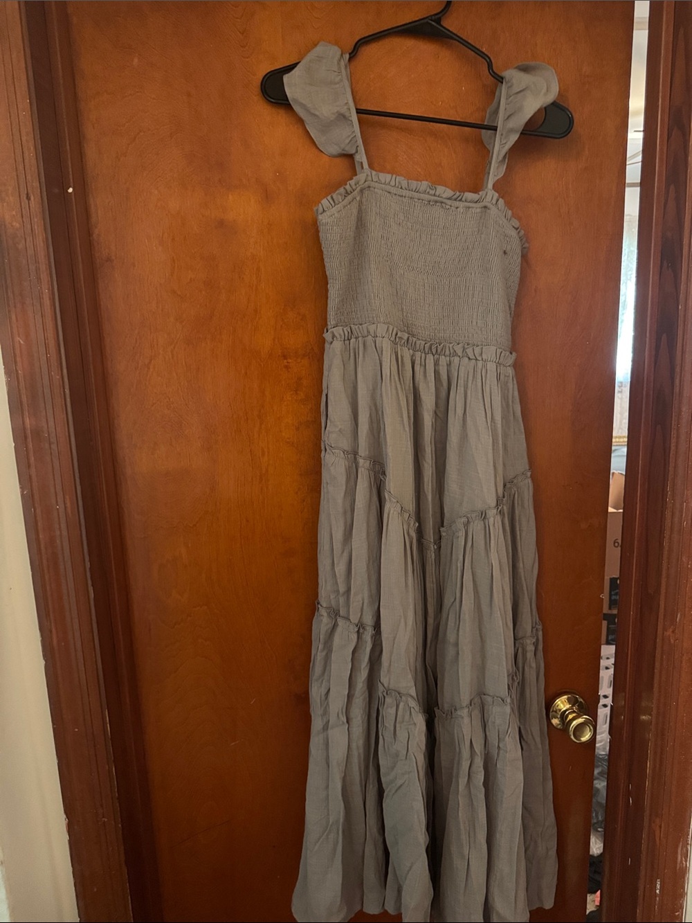 Smocked Tiered Maxi Dress in Gray